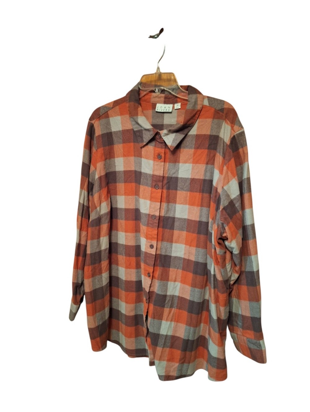 Joan Rivers 100% cotton flannel Plaid Long Sleeved Button Up Shirt Plus size 3X